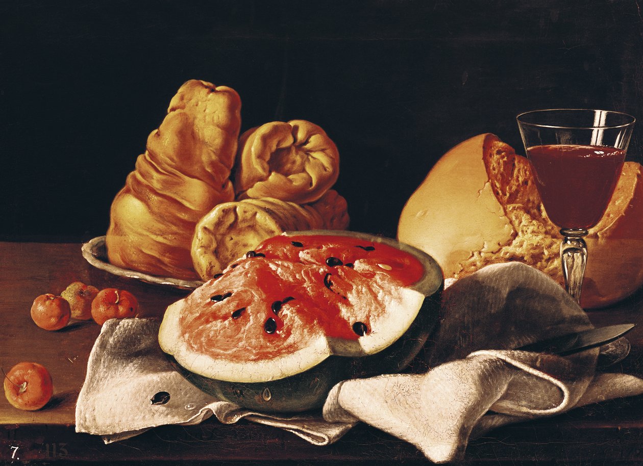 Glas vin, vandmelon og brød af Luis Egidio Melendez