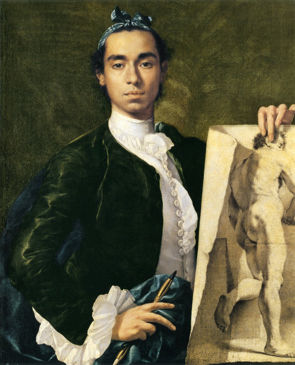 Portræt af kunstneren, der holder et akademi af Luis Egidio Melendez