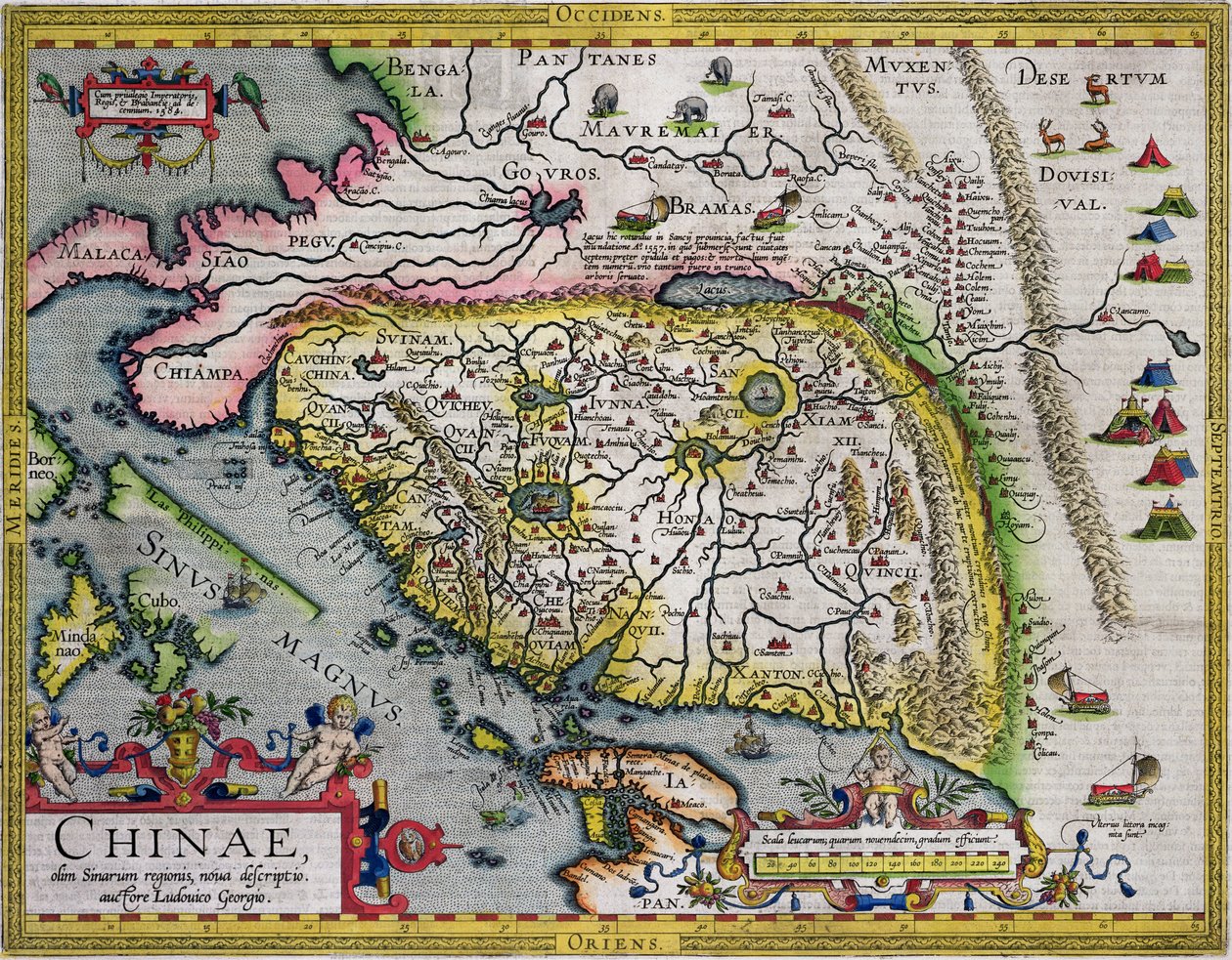 Det første vestlige atlaskort over Kina, fra Ortelius Theatrum-atlaset, 1584 af Luis Jorge de Barbuda