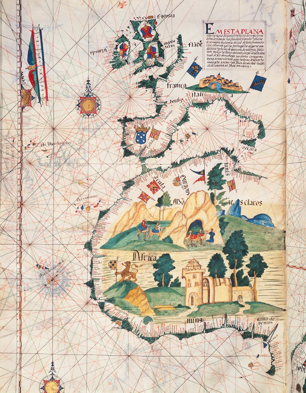 Fol.5v Kort over Storbritannien, Europa og Nordvestafrika, fra Portugaliae Monumenta Cartographica, en beretning om opdagelserne af Fernao Gomez fra 1470-75, 1563 af Luis Lazaro