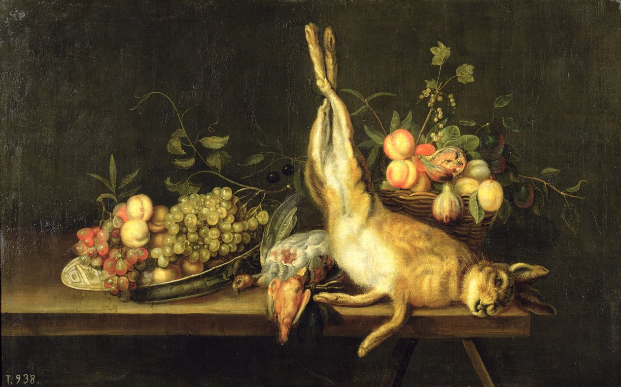 Stilleben med vildt og frugt af Luis Menendez or Melendez