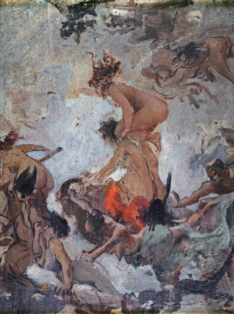 Skitse af hekse, der skal til deres sabbat af Luis Riccardo Falero