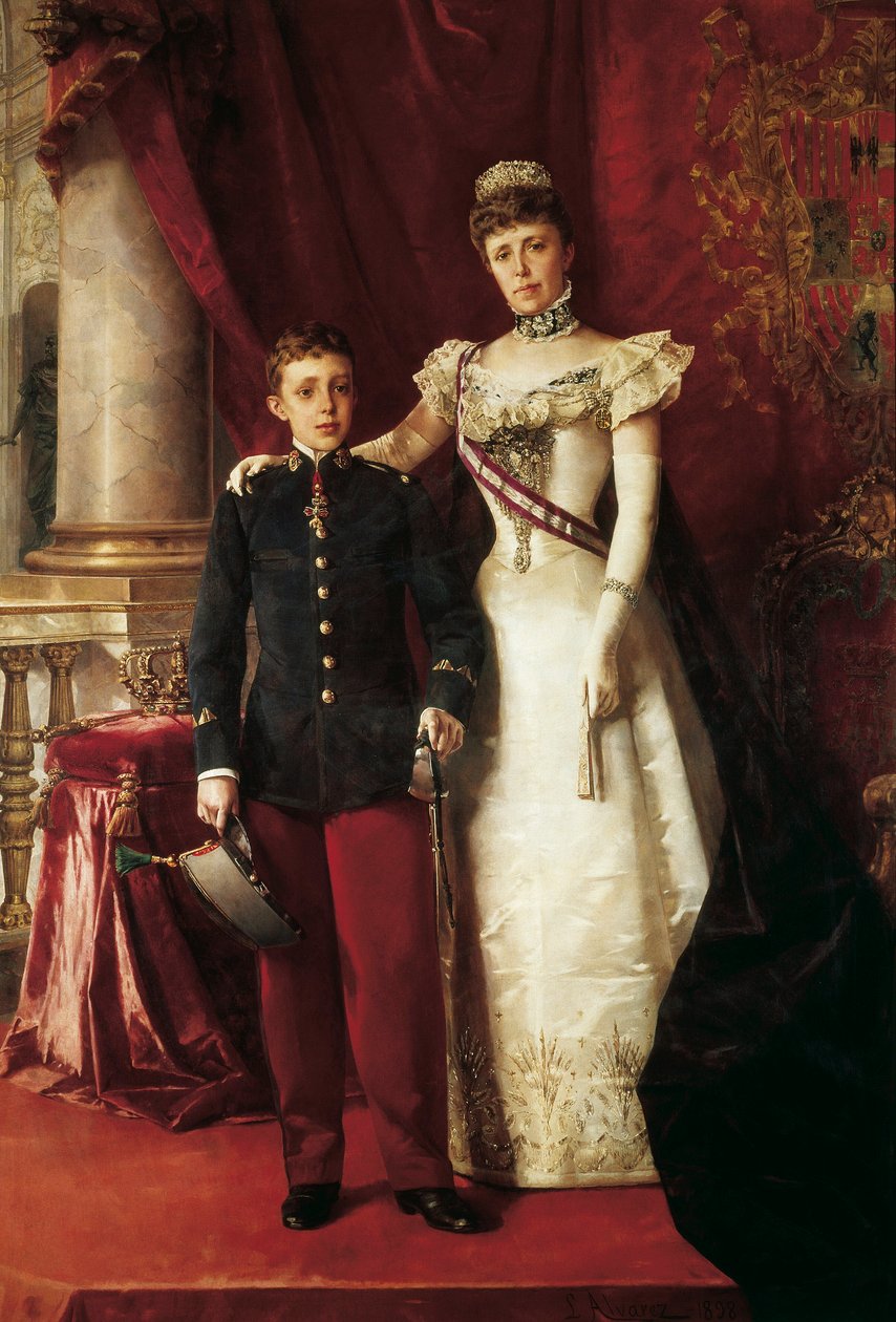 Portræt af Alfonso XIII (1886-1941) og Maria Cristina de Teschen, kendt som Maria Cristina af Habsburg (1858-1929), ærkehertuginde af Østrig af Luis Alvarez Catalá