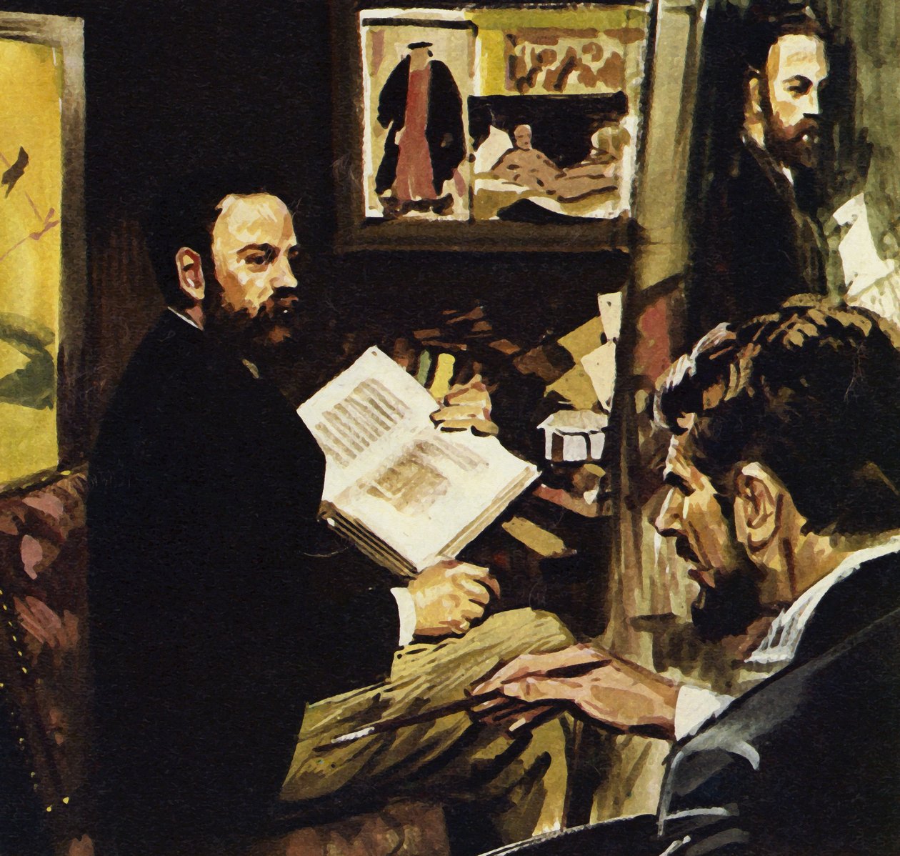 Emile Zola forudsagde, at Manets værk ville komme til at hænge på Louvre (farvelitografi) af Luis Arcas Brauner