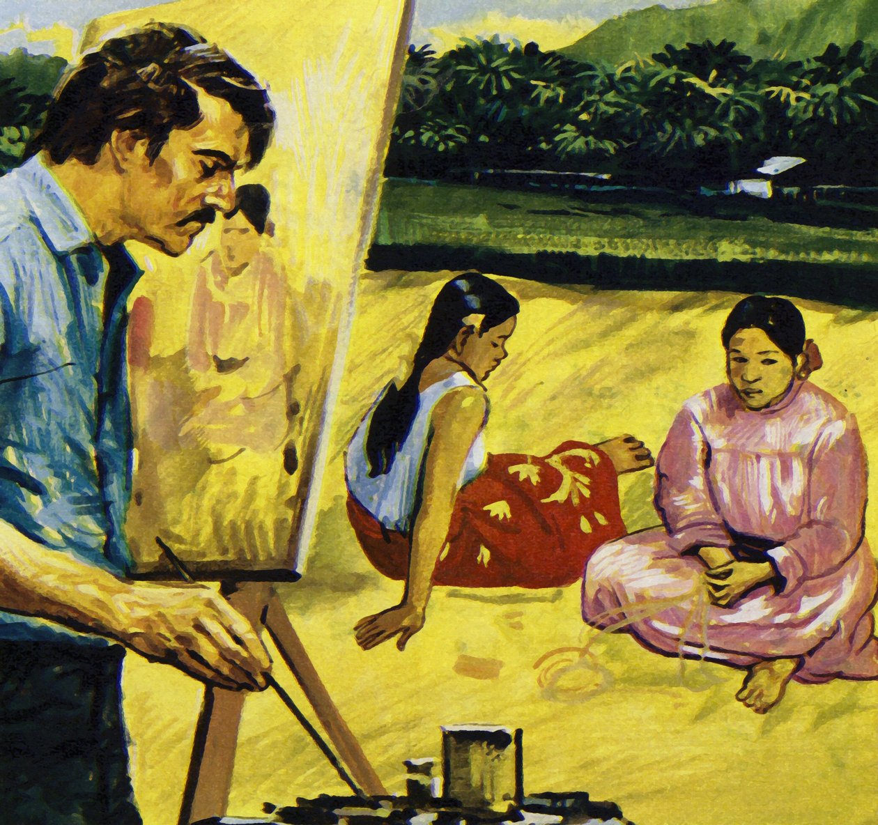 Gauguin malede indfødte piger på Tahiti (farvelitografi) af Luis Arcas Brauner
