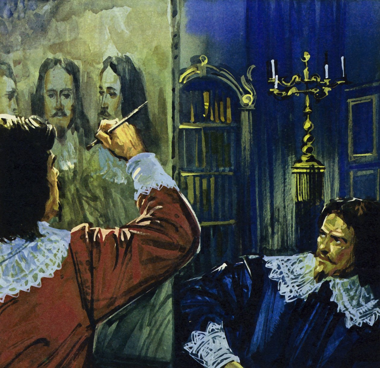 Kong Charles I inviterede Van Dyck til England for at male hans portræt (farvelitografi) af Luis Arcas Brauner
