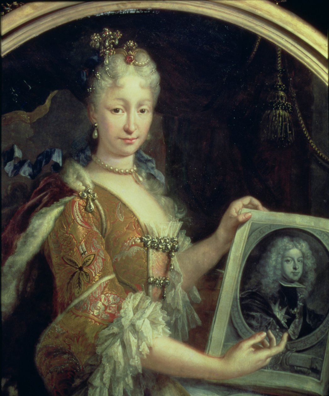 131 0794125/2 Portræt af Elizabeth Farnese (1692-1766) anden hustru til Philip V af Spanien (olie på lærred) af Luis Egidio Melendez