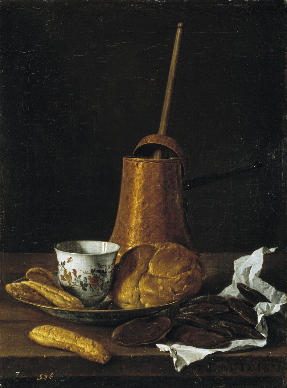 Stilleben med chokolade og kager, 1770 af Luis Egidio Melendez