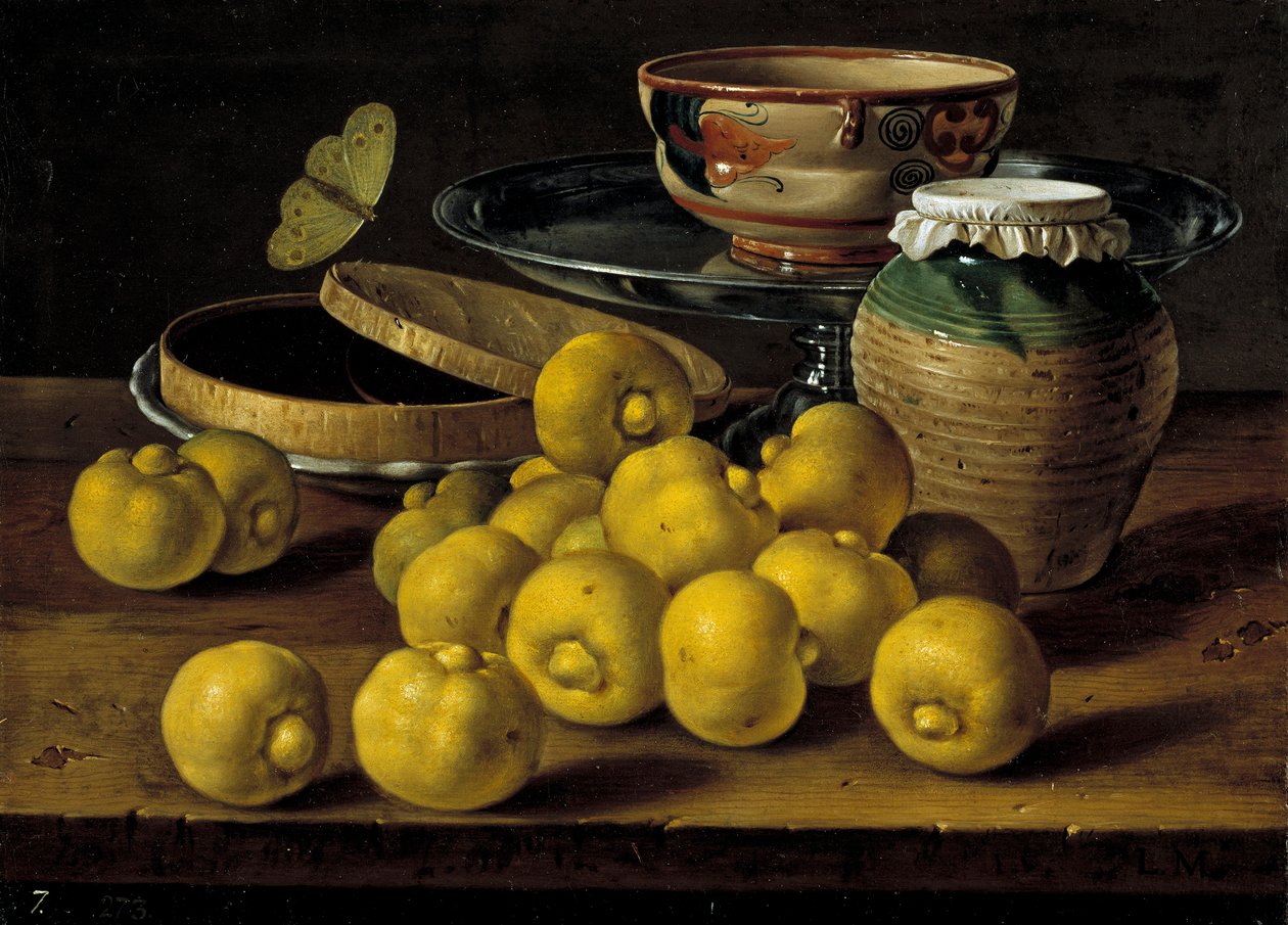 Stilleben med lime, syltetøj og sommerfugl af Melendez, Luis Egidio (1716-1780), Anden halvdel af det 18. årh. - Olie på lærred, 35x48 - Museo del Prado, Madrid af Luis Egidio Melendez