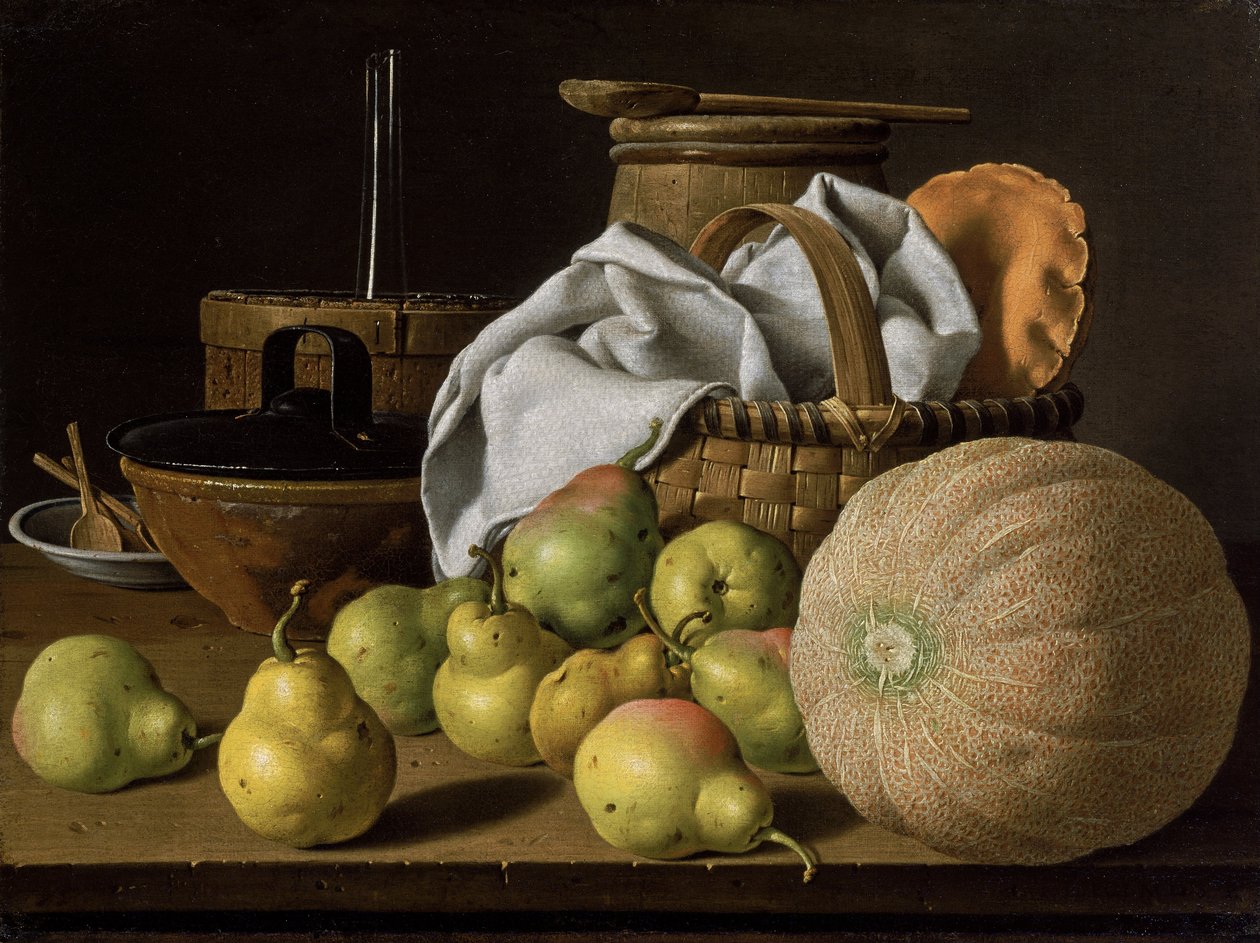 Stilleben med melon og pærer af Luis Egidio Melendez