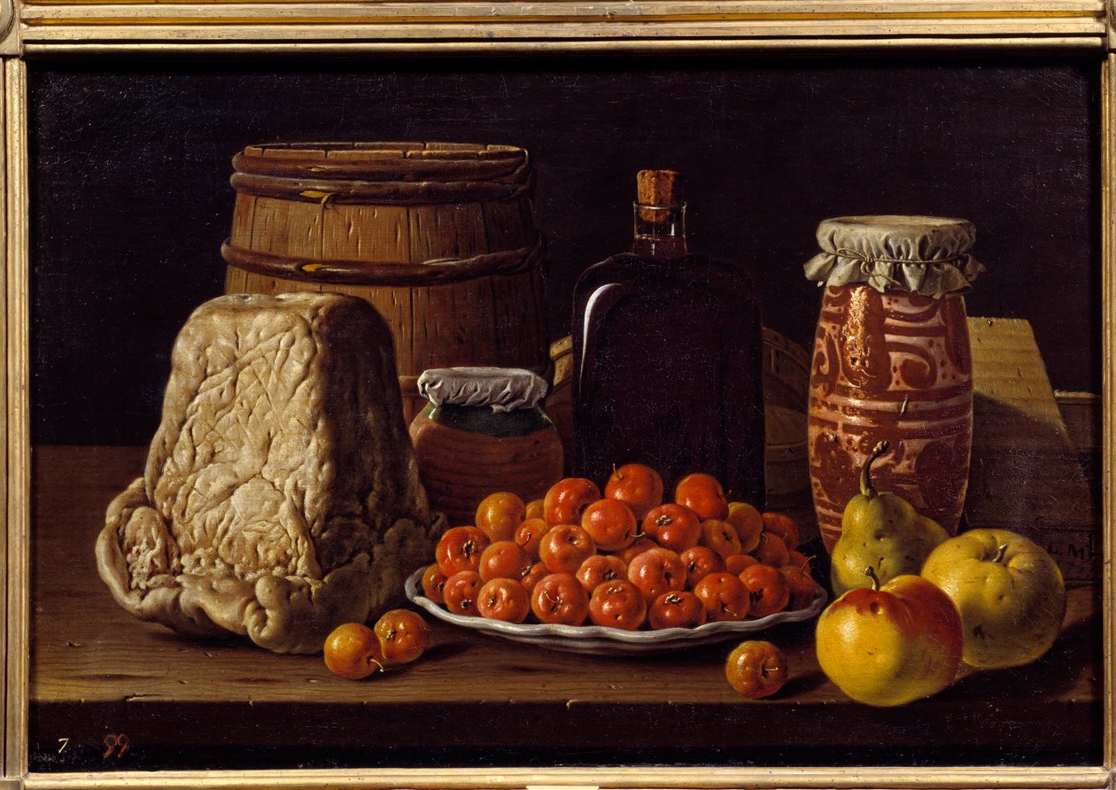Ost, frugt og recipient. Maleri af Luis Melendez (1716 - 1780), spansk skole af Luis Egidio Menendez or Melendez