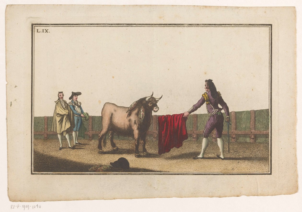 Matador udfordrer en tyr Coleccion de las principales suertes de una corrida de toros (serietitel) Samling af de vigtigste tyrefægtningsmanøvrer (serietitel) af Luis Fernandez Noseret
