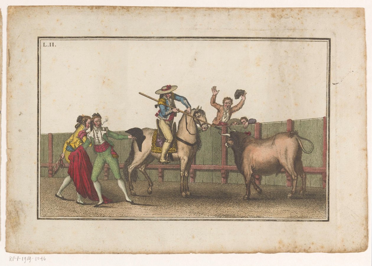 Picador retter sin lanse mod en tyr Coleccion de las principales suertes de una corrida de toros (serietitel) Samling af de vigtigste tyrefægtningsmanøvrer (serietitel) af Luis Fernandez Noseret