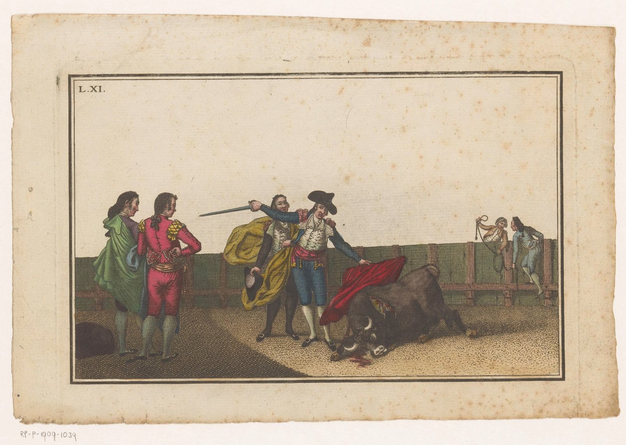 Tyr stukket af en matador Coleccion de las principales suertes de una corrida de toros (serietitel) Samling af de vigtigste tyrefægtningsmanøvrer (serietitel) af Luis Fernandez Noseret