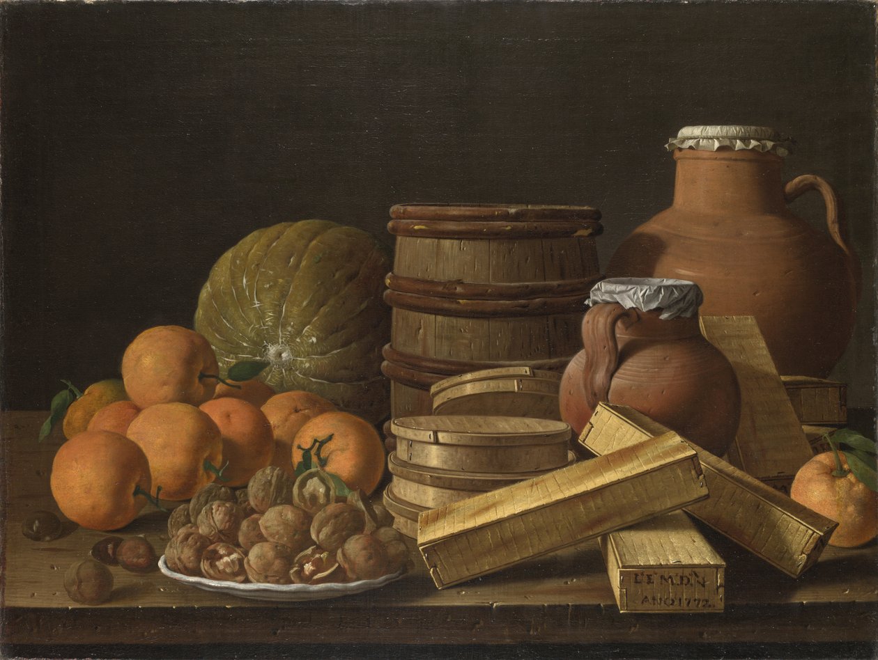 Stilleben med appelsiner og valnødder, 1772 af Luis Egidio Melendez