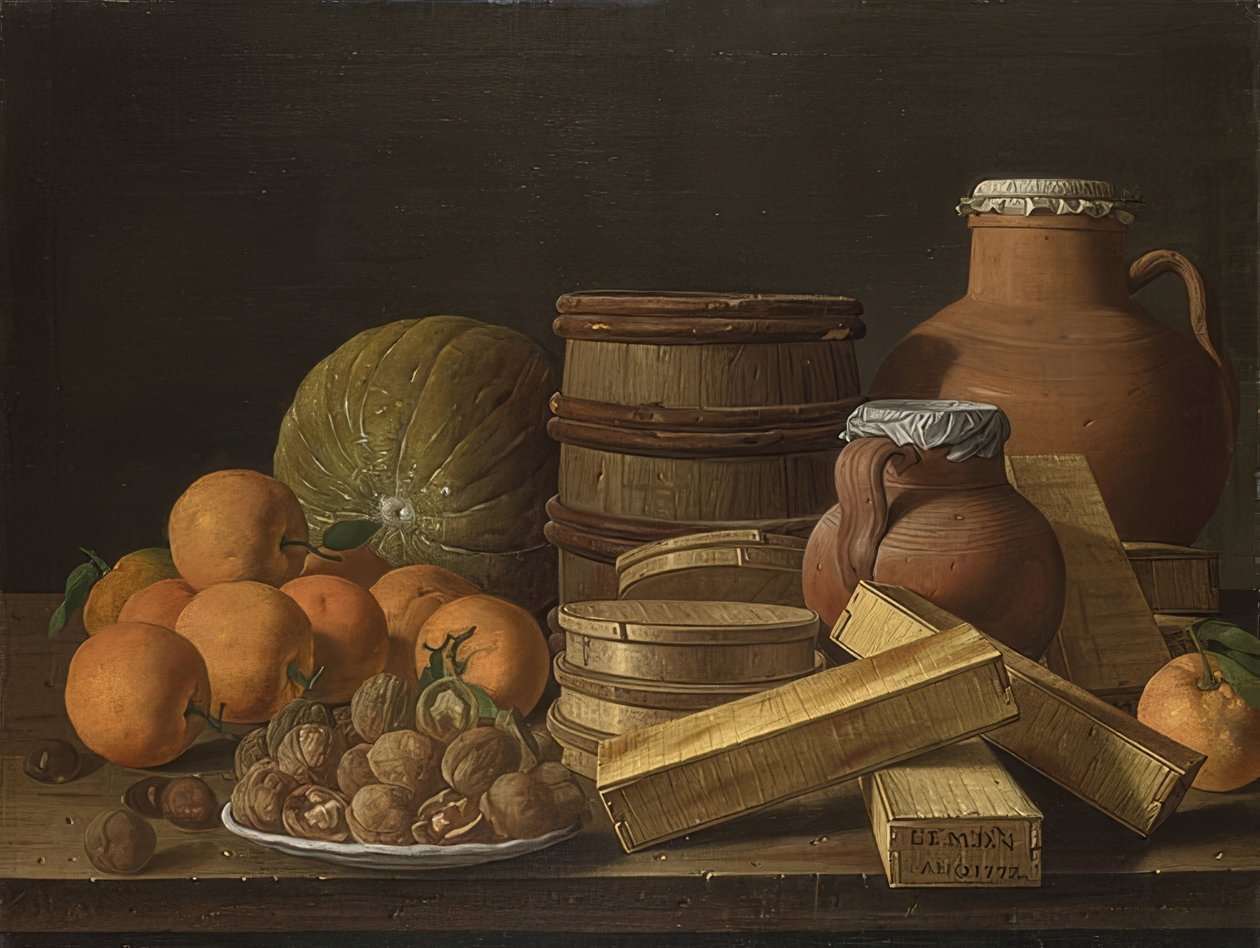 Stilleben med appelsiner og valnødder. 1772 af Luis Egidio Melendez