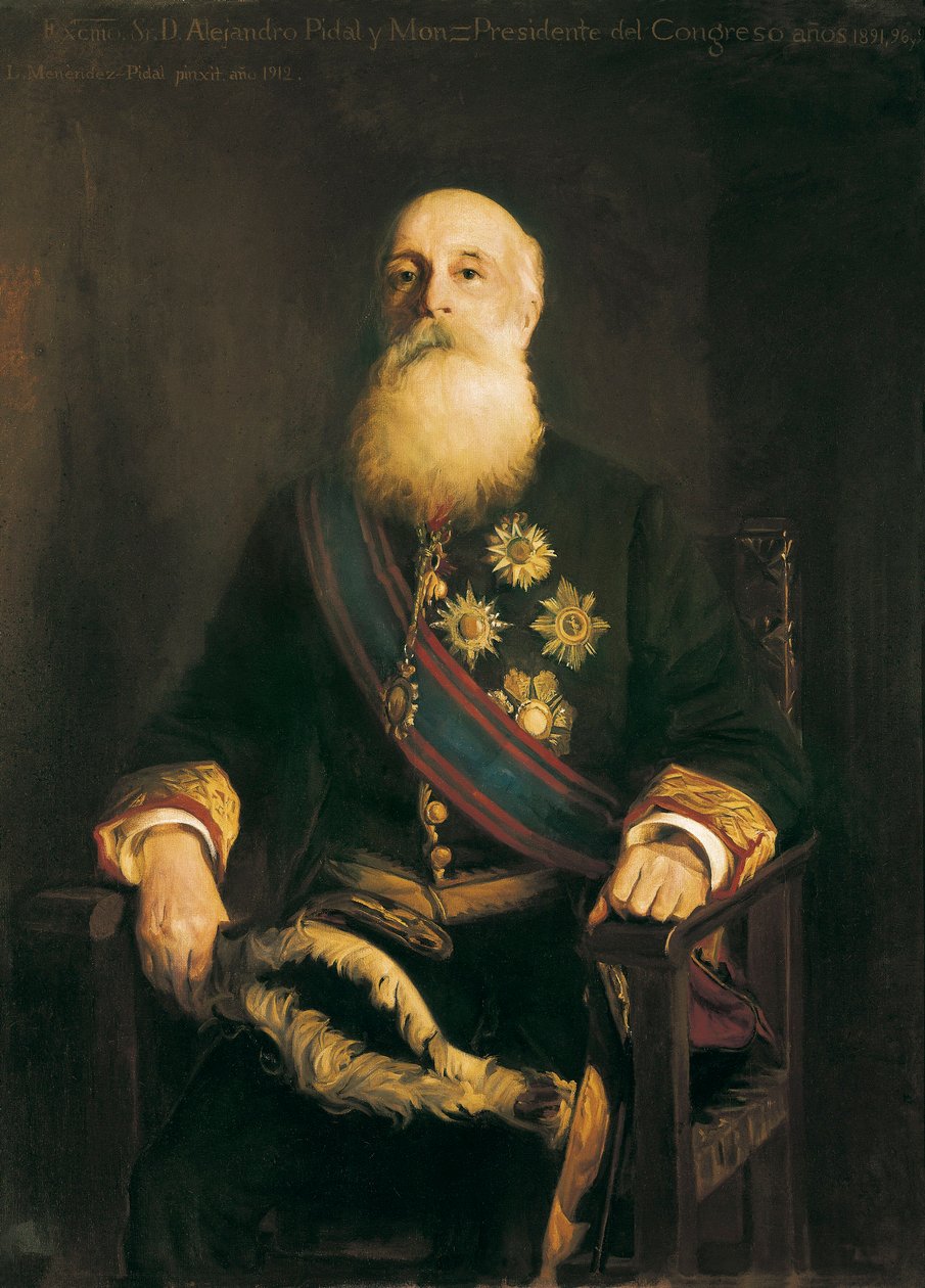 Portræt af Alejandro PIDAL Y MON (1846-1913) spansk politiker og medlem af den katolske unions gruppe. Maleri af Luis Menendez Pidal (1861-1932) af Luis Menendez Pidal