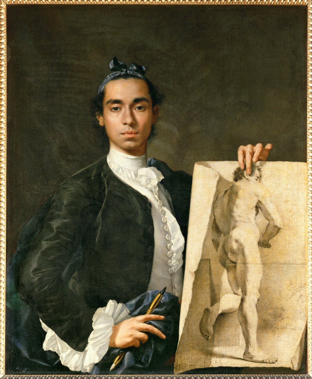 Portræt af kunstneren, der holder et akademi... af Luis Menendez or Melendez