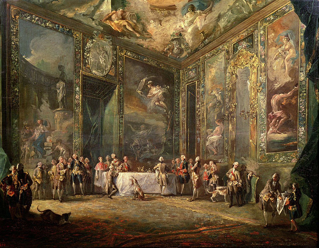 Charles III (1716-88) de Borbon, spiste frokost for sit hof, ca. 1770 af Luis Paret y Alcazar