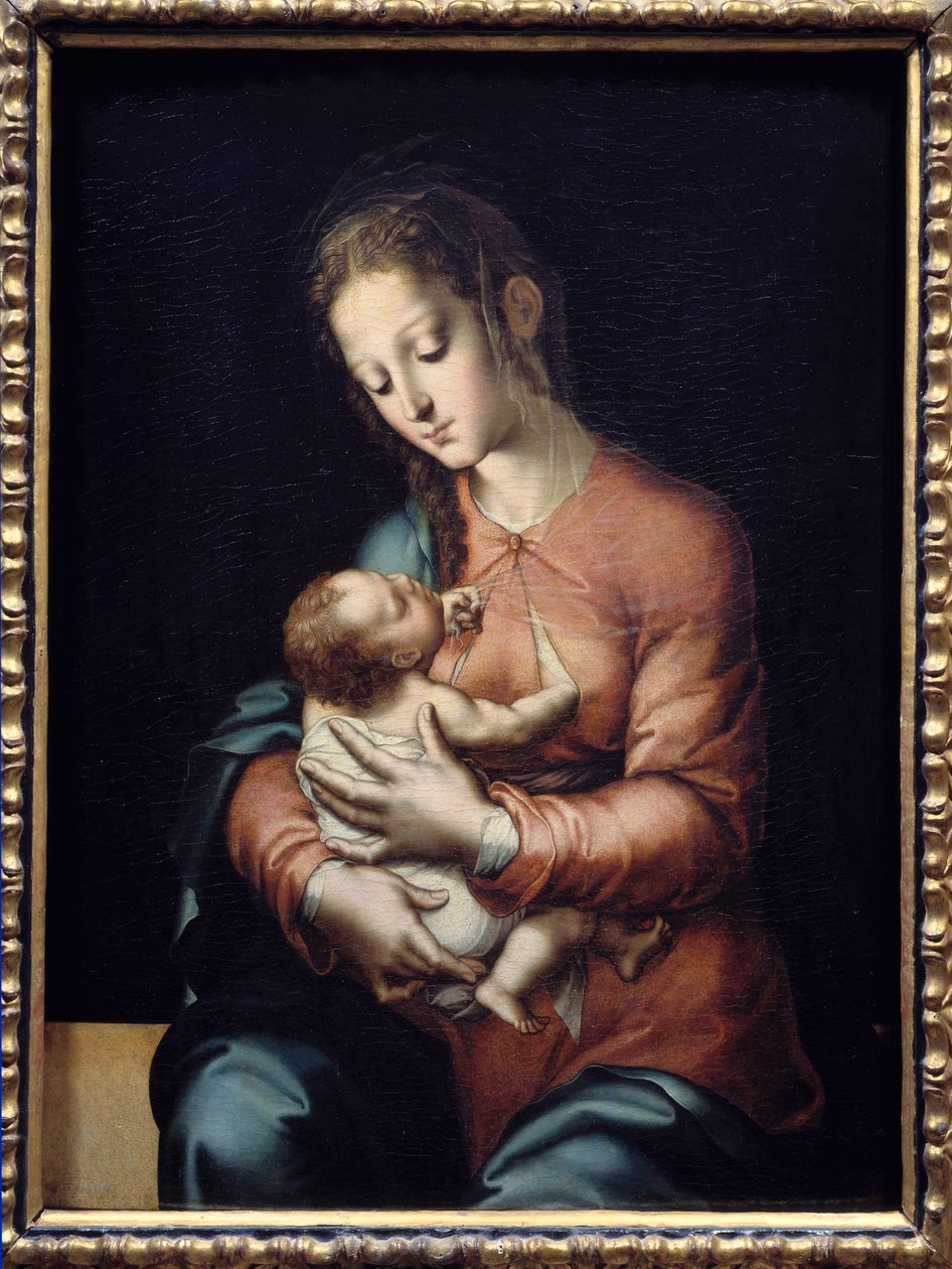 Jomfruen og barnets maleri af Luis de Morales (1500-1586) 1500-tallet søn. 0,84 x 0,64 m Madrid, Prado-museet af Luis de Morales