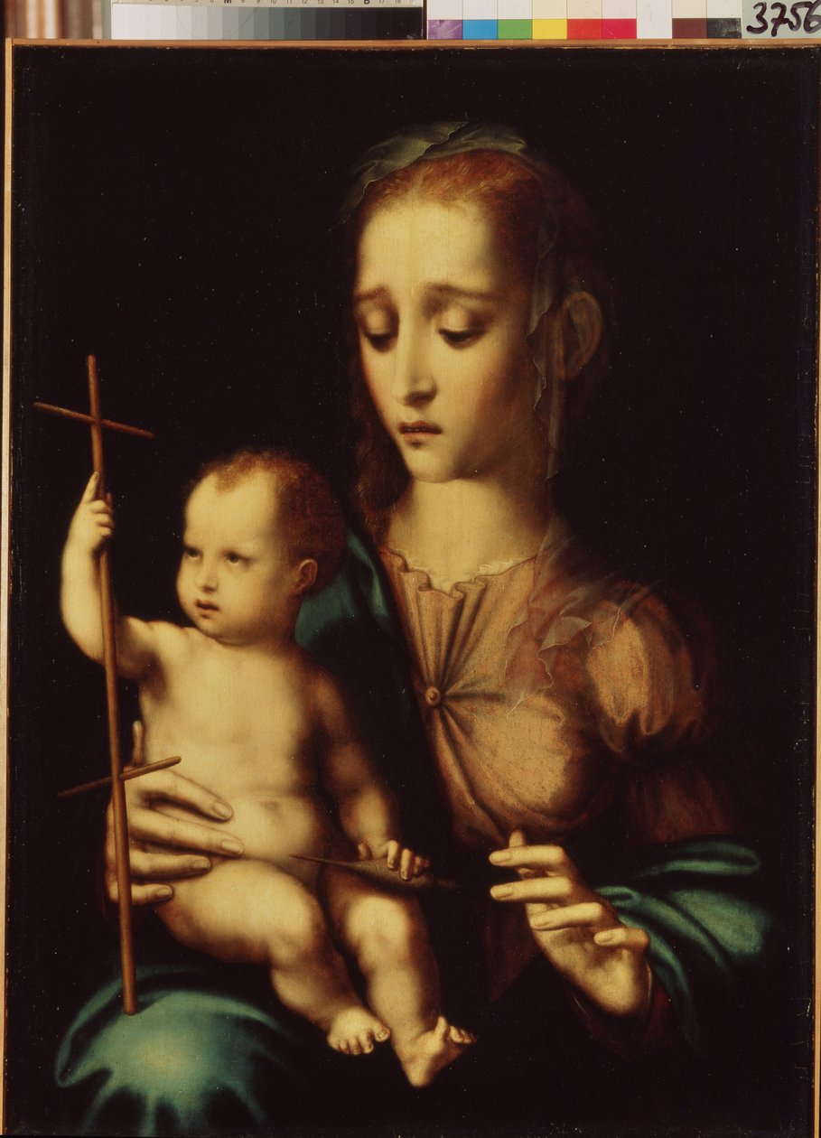 Madonna and Child with a Distaff (Madonna and Child with a Distaff). Maleri af Luis de Morales (1509/20-1586), ca. 1570. Spansk kunst, maneristisk stil. Eremitagemuseet, Sankt Petersborg. af Luis de Morales