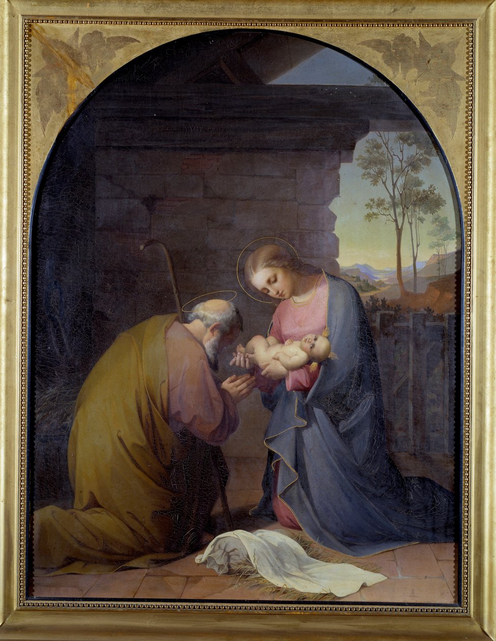Tilbedelse af Jesus (Jesus og Maria tilbeder Jesus) Maleri af Luisa Mussini Piaggio (1830-1865) Dim 109x81 cm Gener, Galleria d
