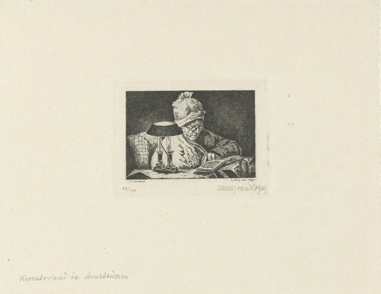 læsende mand af Lukas van Hoger (signed by artist)