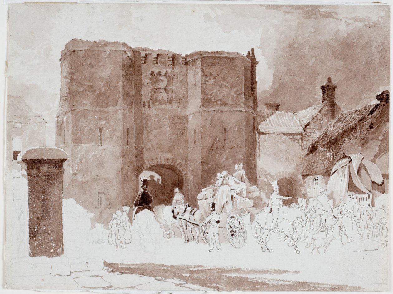 Hotspur Tower, Alnwick (blyant og akvarel på papir) af Luke Clennell