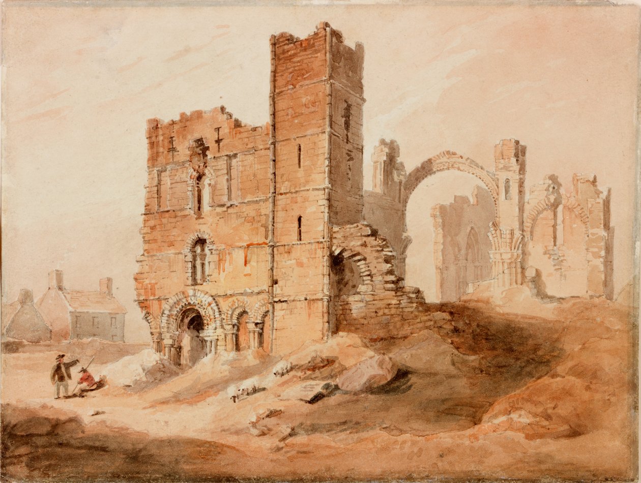 Lindisfarne Abbey - West Front (blyant og akvarel på papir) af Luke Clennell