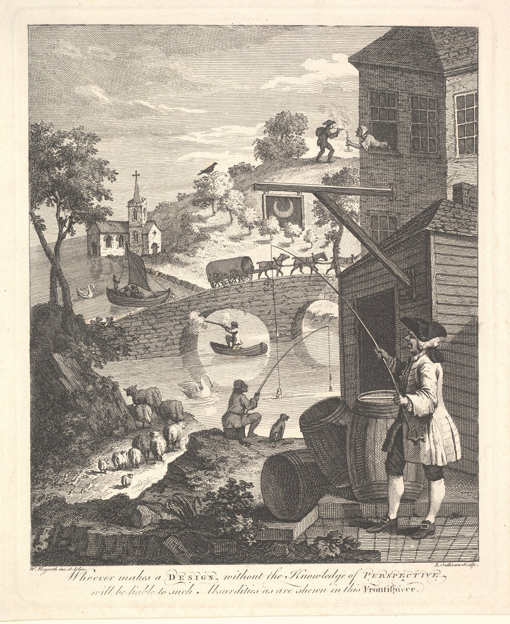 Satire on False Perspective: Frontispice to Kirbys Perspective, februar 1754. af Luke Sullivan