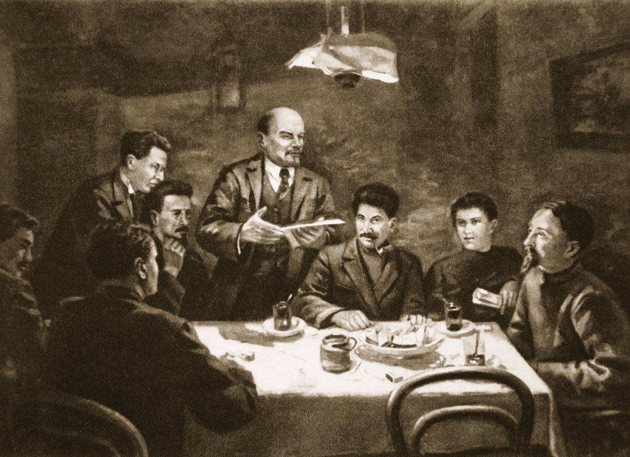 Møde i det bolsjevikiske partis centralkomité, 23. oktober 1917 (litho) af Lupov (attr. to)