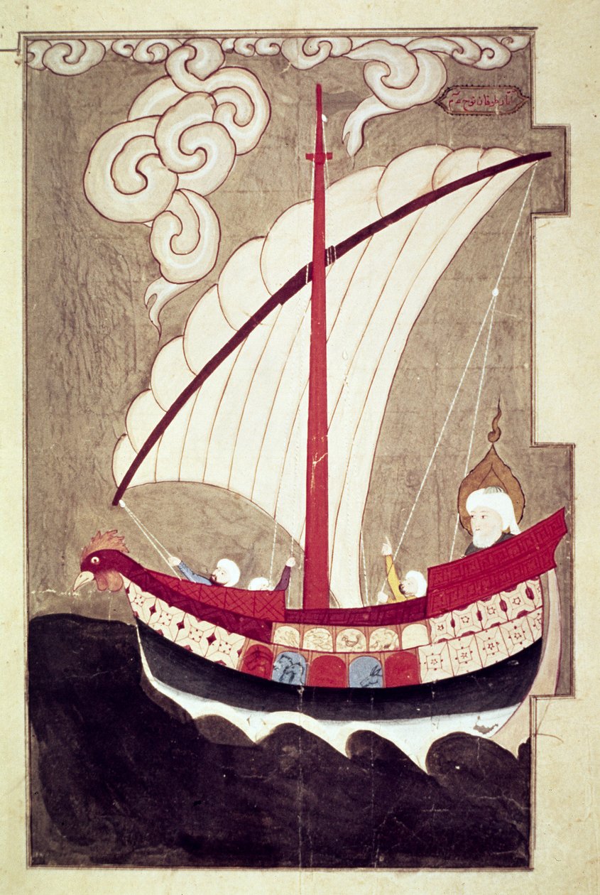 Noah sejler i sin ark, fra Zubdat al Tavarikh, afsluttet efter 1583 (belysning) af Luqman i Ashur Luqman i Ashur