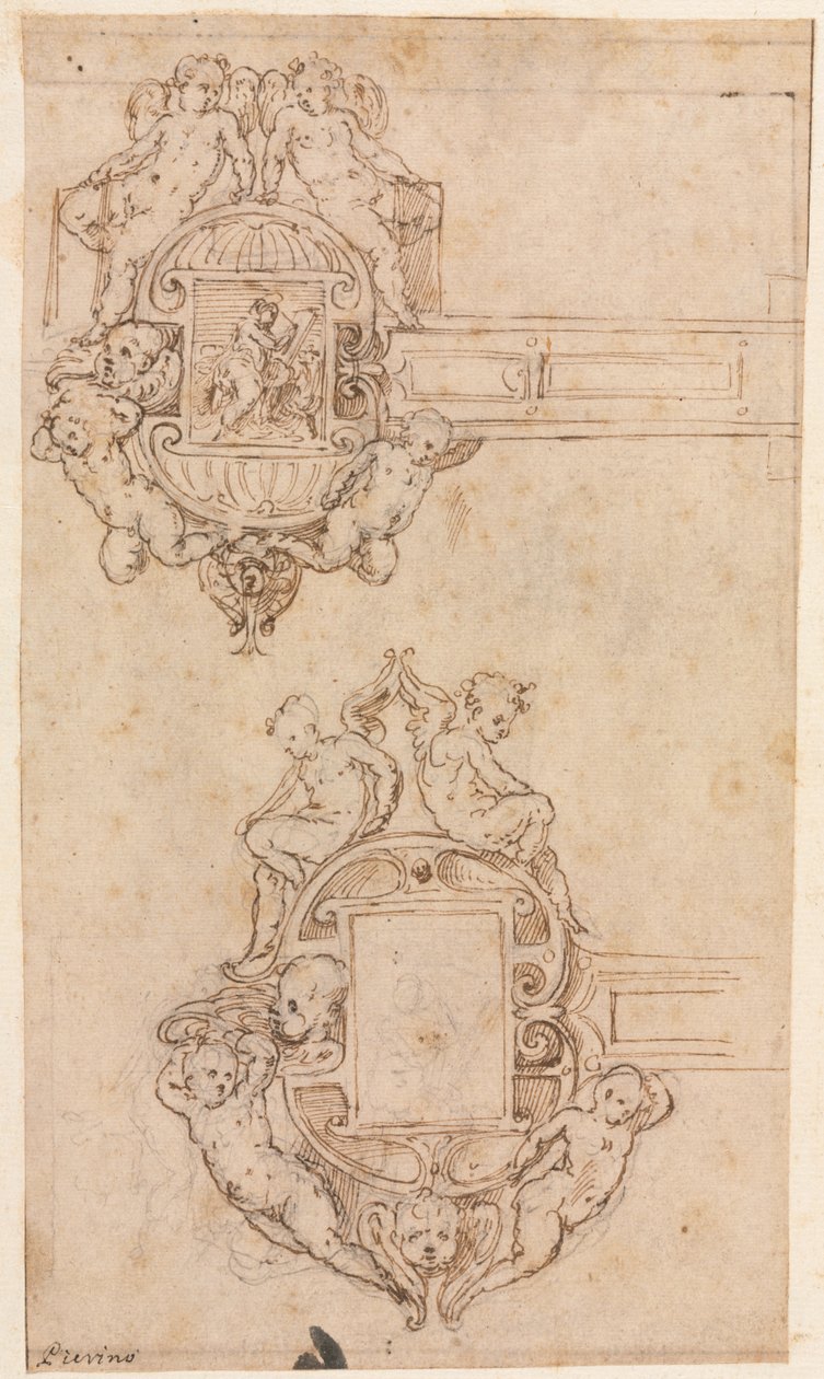 Design til dekorative hængsler recto, midten af 1500-tallet. af Luzio Romano