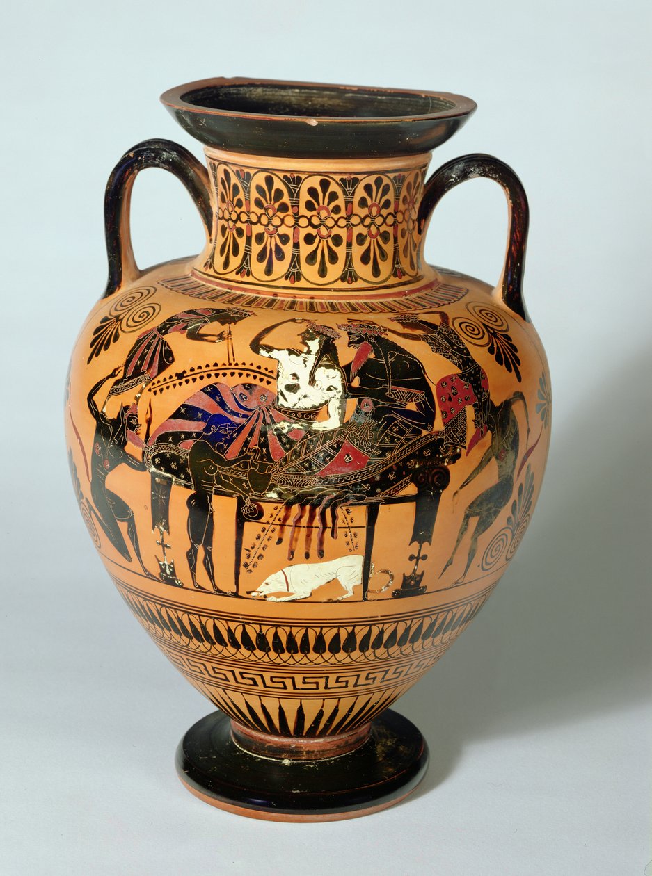 Sort-figur amfora forestillende Dionysos og Ariadne Banket, græsk, 530-520 f.Kr. (ler) af Lysippos