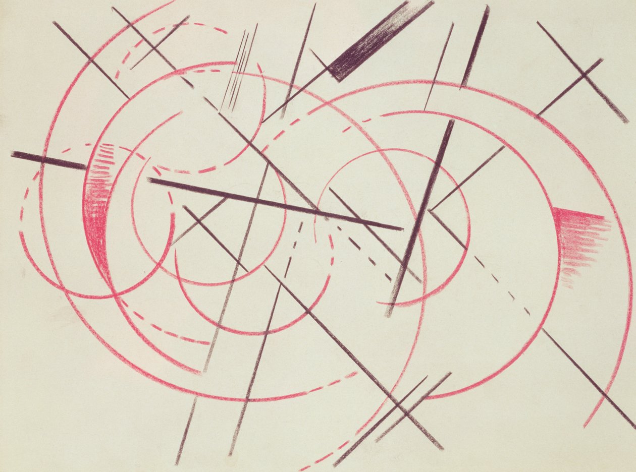 Constructivist Composition, 1922 (rød og sort farveblyant på papir) af Lyubov Sergeevna Popova