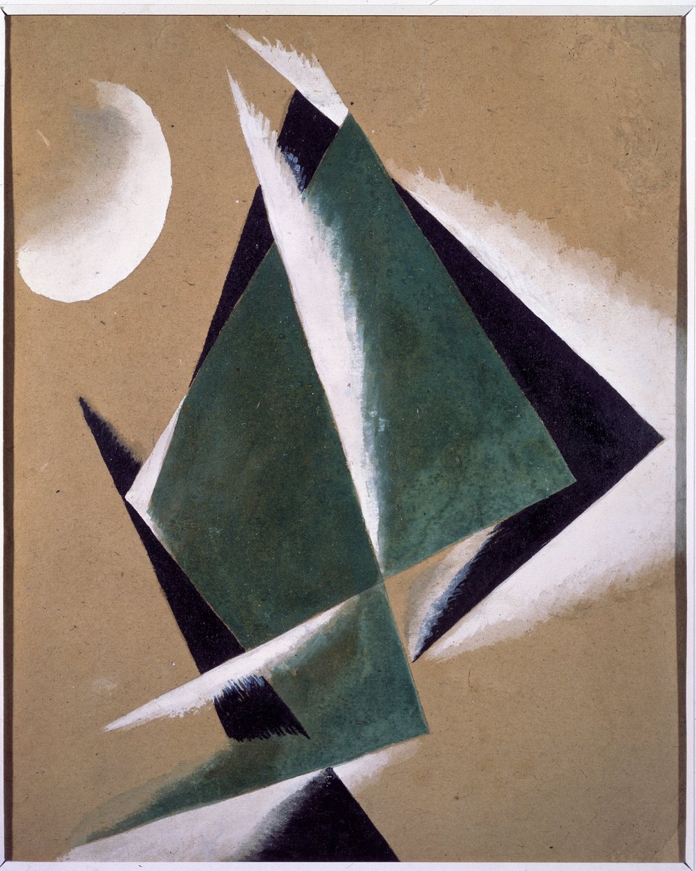 Konstruktion med hvid halvmåne. Værk af Lyubov (Lioubov) Sergeyevna Popova (1889-1924), gouache på pap af Lyubov Sergeevna Popova