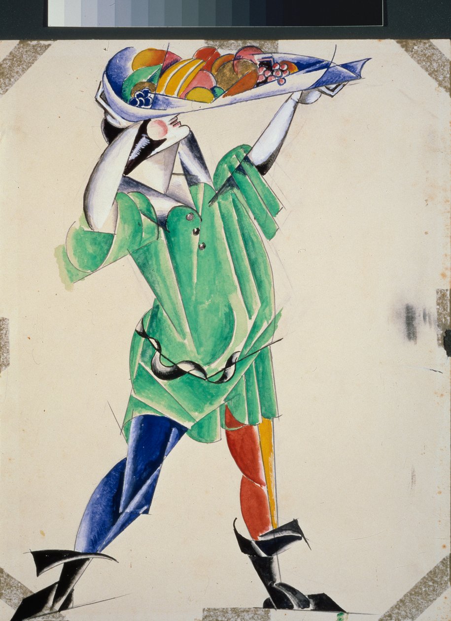 Forberedende kostume til skuespillet "Romeo og Julie" af William Shakespeare (1564-1616). Værk af Lyubov (Lioubov) Sergeyevna Popova (1889-1924), gouache og blæk på papir af Lyubov Sergeevna Popova