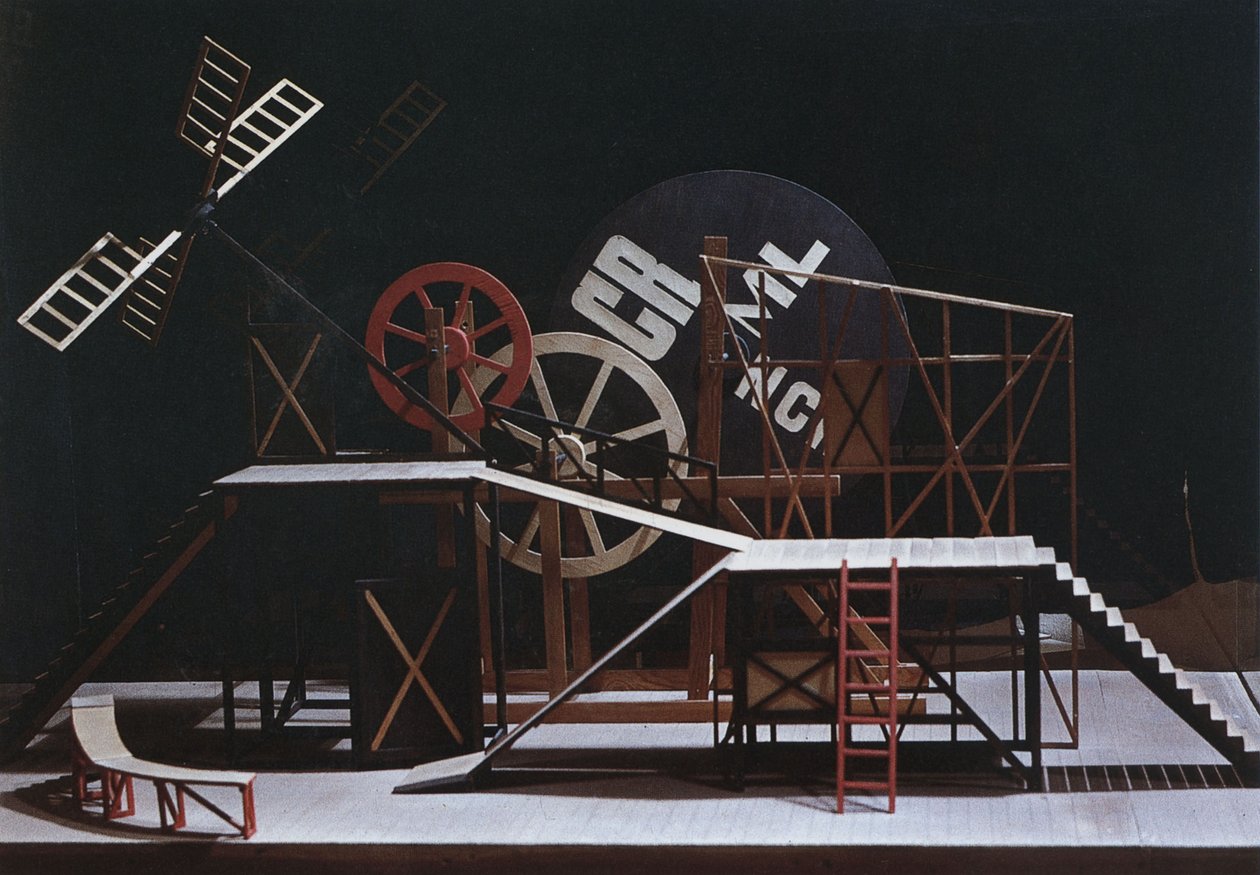 Scenedesign til teaterstykket The Magnificent Cuckold Le Cocu Magnifique af F. Crommelynck af Lyubov Sergeevna Popova