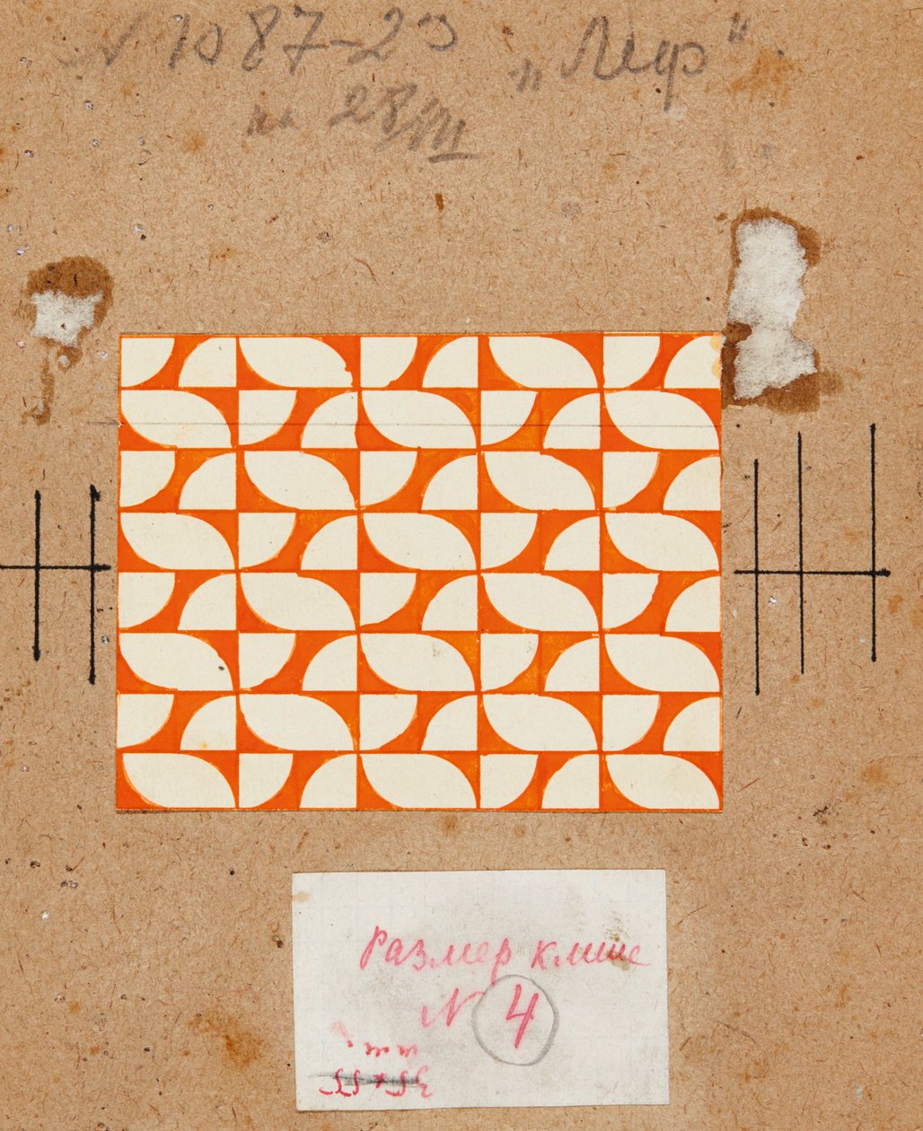 Tekstildesign i orange og hvidt, begyndelsen af 1920