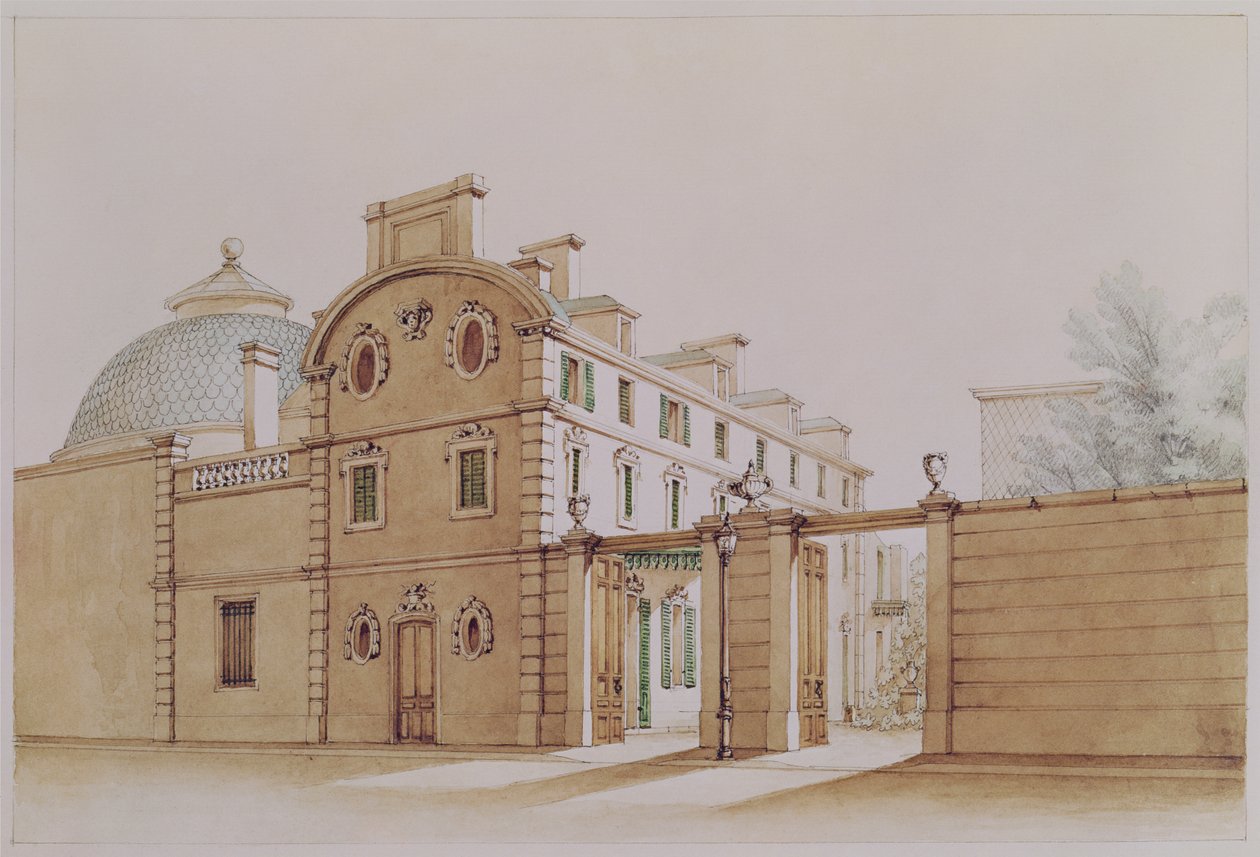 Udsigt over huset i rue Fortunee, købt af Honore de Balzac (1799-1850) i 1847 (wc på papir) af M. Santi