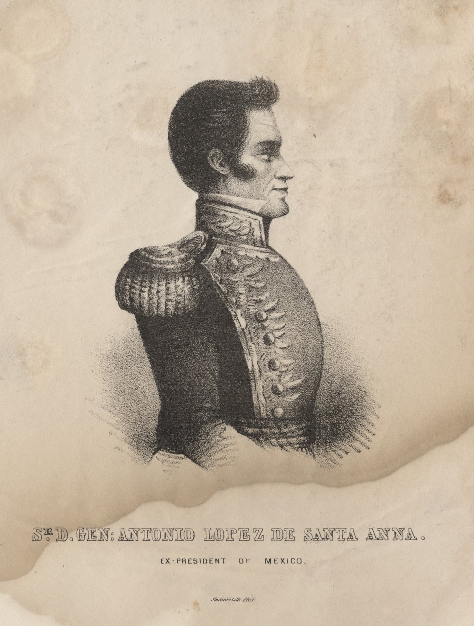 Sr. D. General Antonio Lopez de Santa Anna, litografi af Thomas Sinclair af M. Schmitz