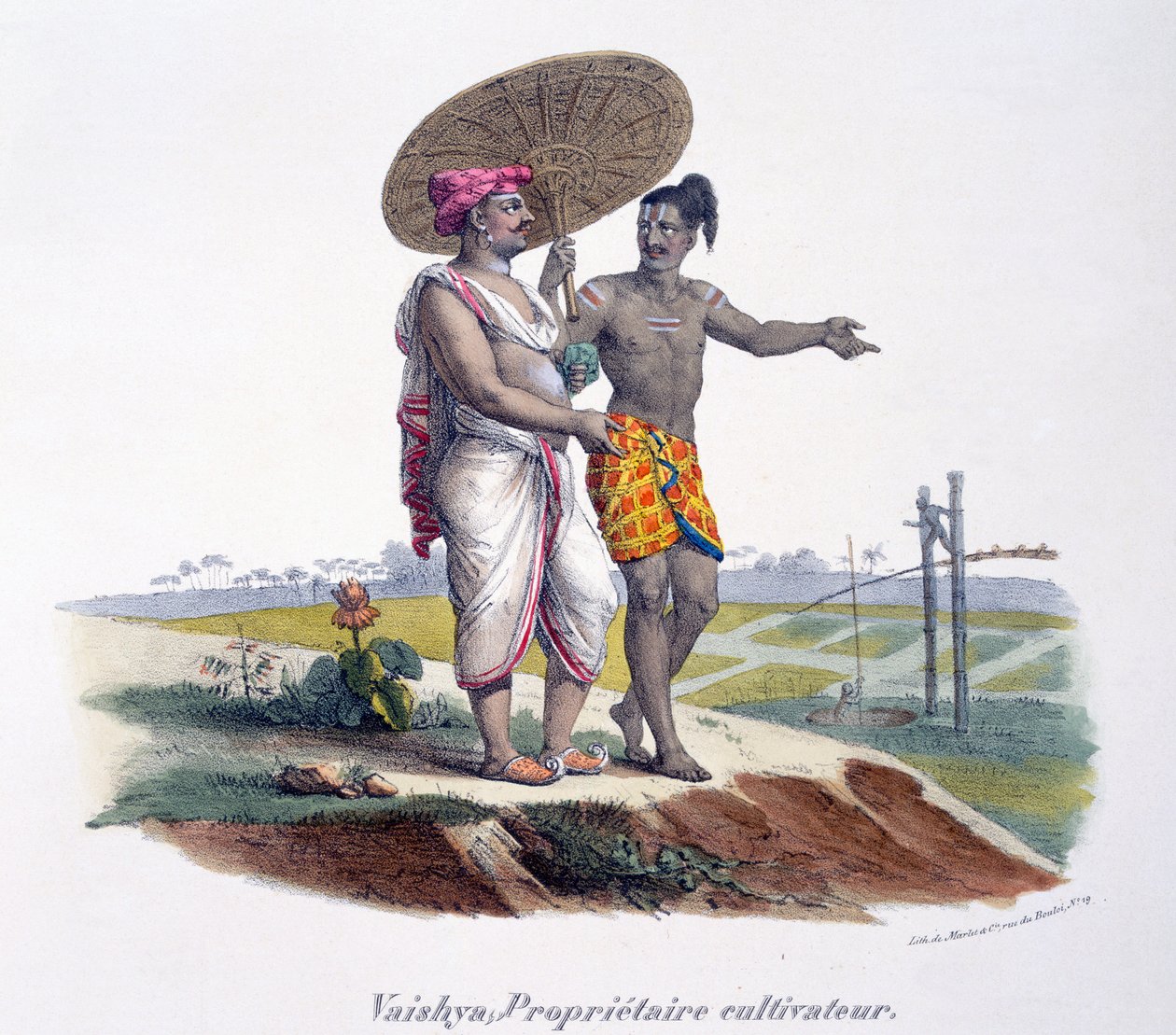 En mand fra Vaishya-kasten inspicerer sin lille ejendom, 1827-35 af M.E. Burnouf