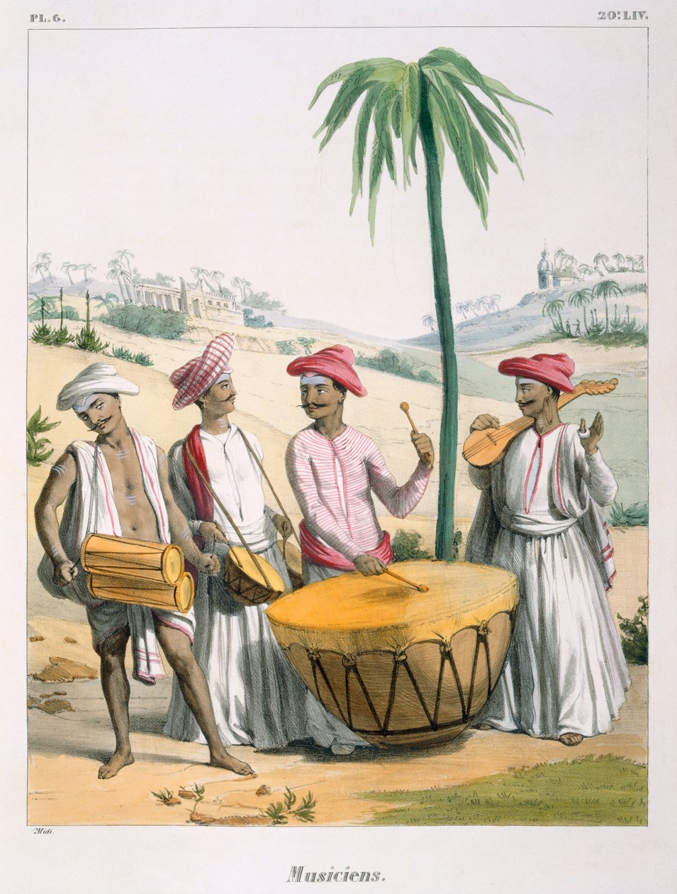 Musikere med en stor Kedeltromme, 1827-35 af M.E. Burnouf