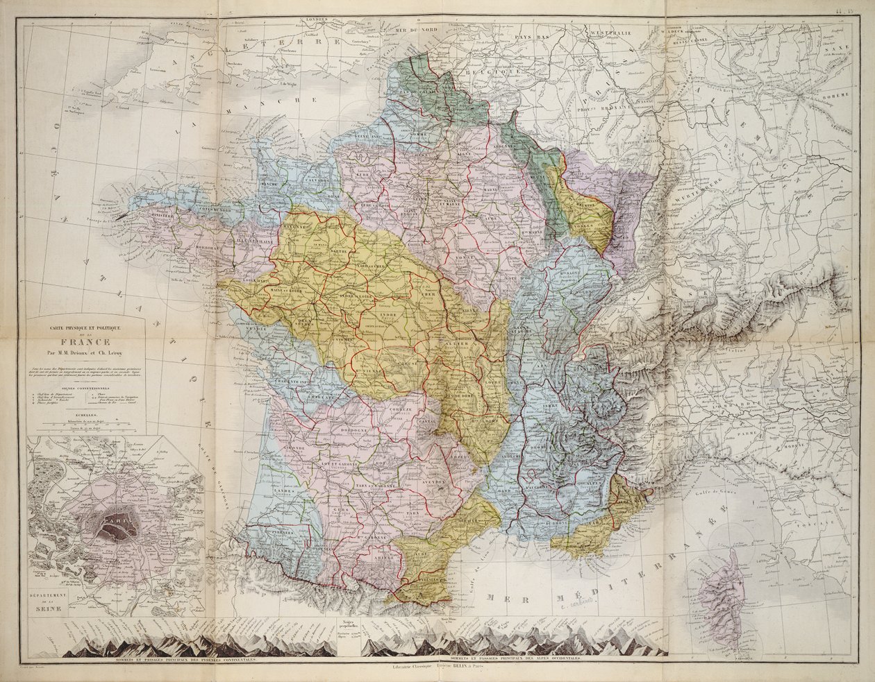 Kort over Frankrig, ca. 1830-40 af M.M. and Leroy, Ch. Drioux