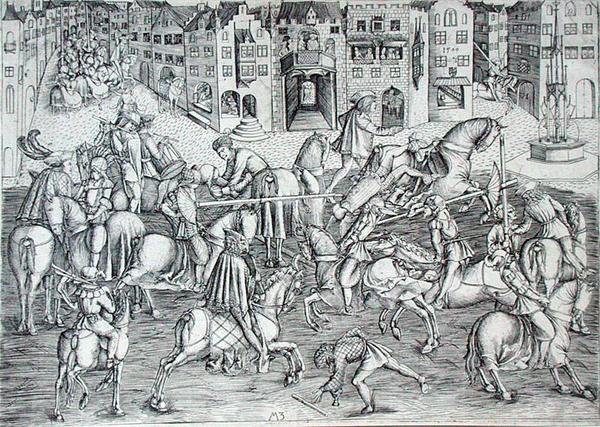 Turneringen, ca. 1500 (gravering) af MZ Master