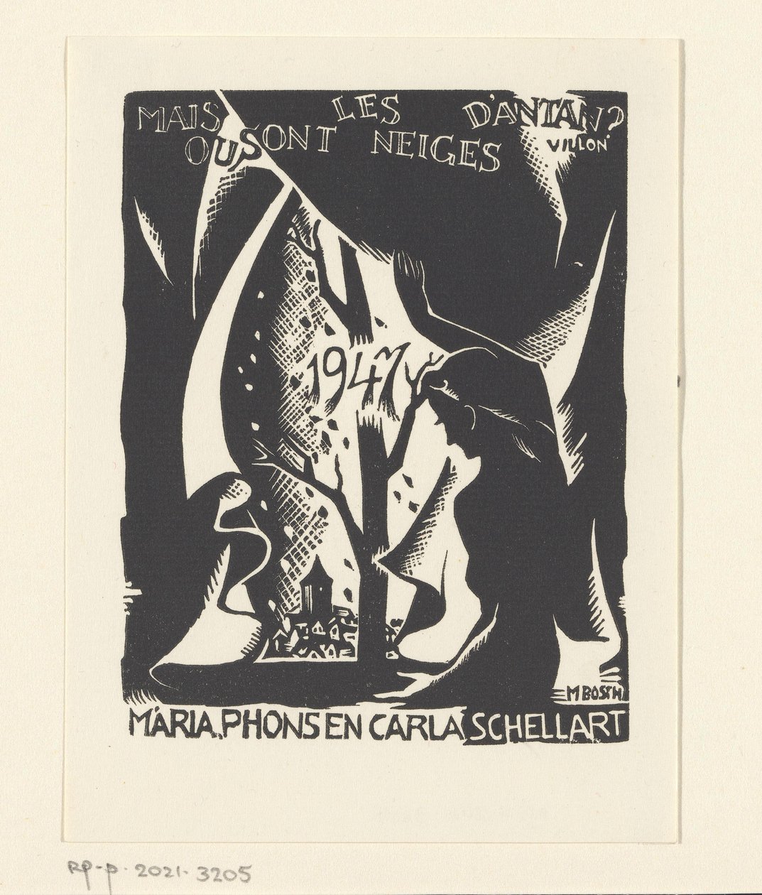 Nytårsønske for 1947 fra Carla, Mária og Phons Schellart af M. Bosch