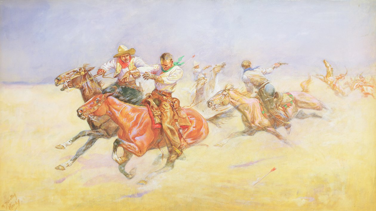 Cowboys og indianere (akvarel og gouache på papir) af M. Dorothy Hardy