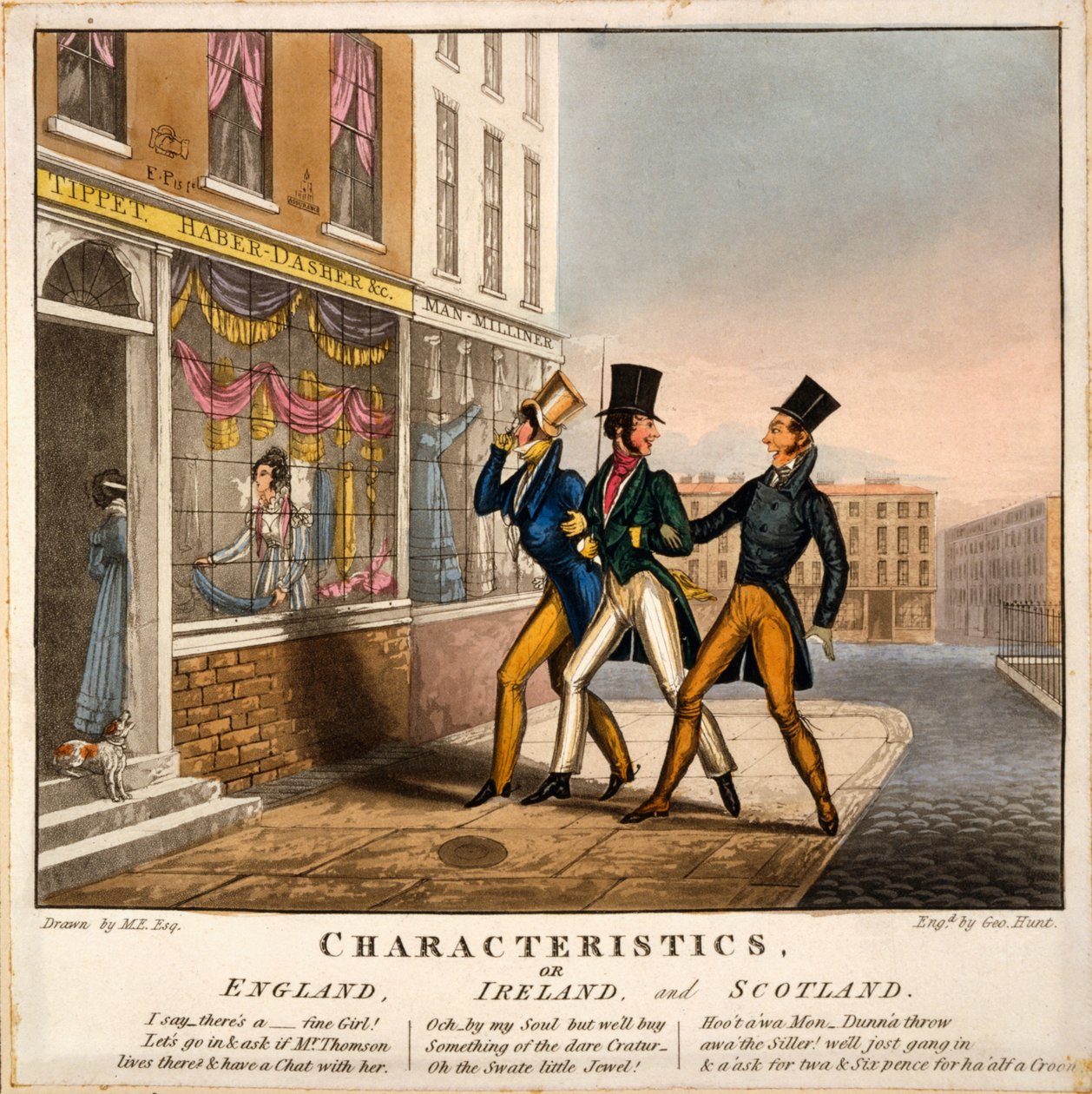Karakteristika, eller England, Irland og Skotland, tryk lavet af George Hunt, 1827 (håndfarvet gravering) af M. Egerton