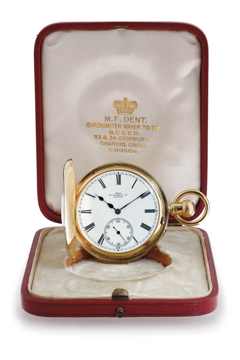 Halv hunter case minut gentagende lomme kronometer af M. F. Dent