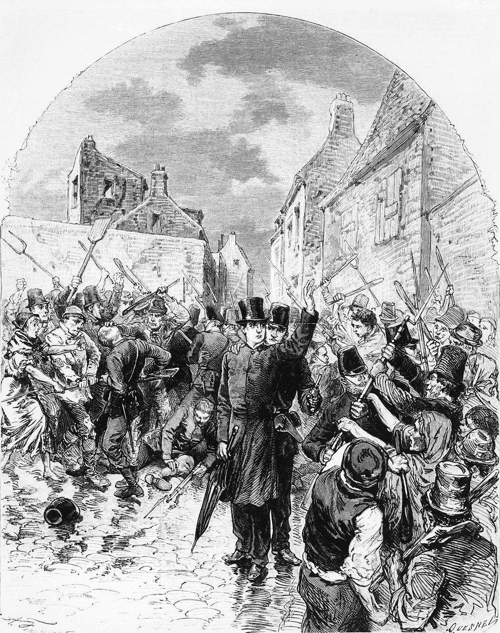 Optøjer i Irland - En katolsk præst arresteret af politiet i Mullingar bliver reddet af folket fra Le Monde Illustré, 25. juni 1881 af M. Ferdinandus